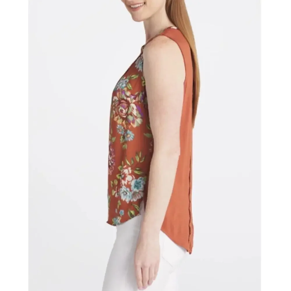 Daniel Rainn Women's Floral Burnt Orange Quin Keyhole Crochet Top Size Petite M